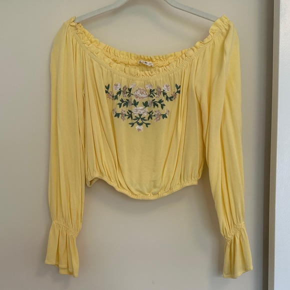 PacSun Tops - PacSun Yellow Floral Embroidered Blouse